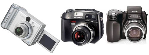 Canon A95, Olympus C-5060 et Kodak DX7590
